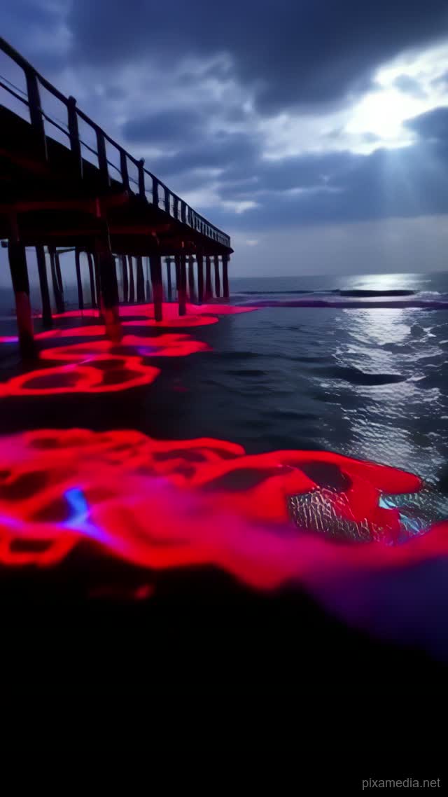 Crimson Tide Beneath Moonlit Pier - Blood & Impact AI stock